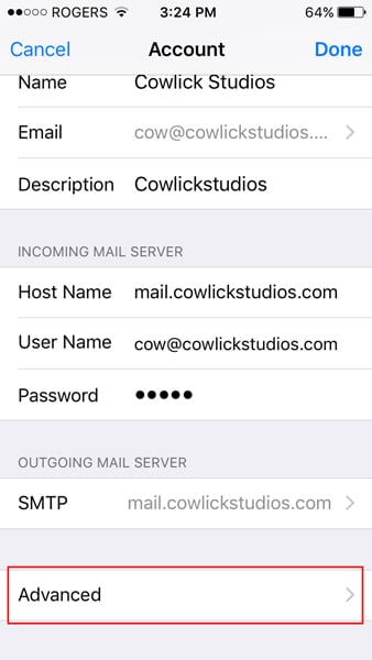 advanced settings for iphone email account setup