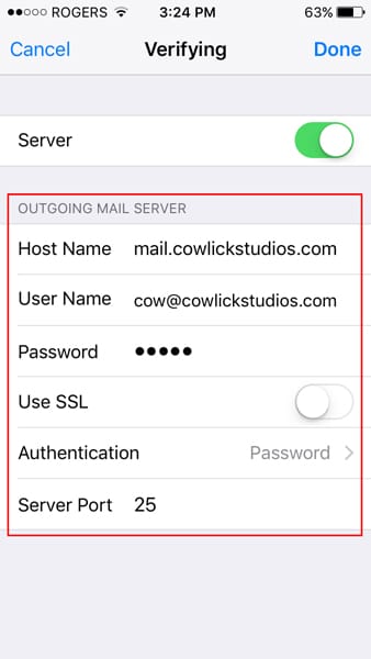 outgoing mail server settings