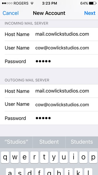 email account set up for iPhone mail server setup
