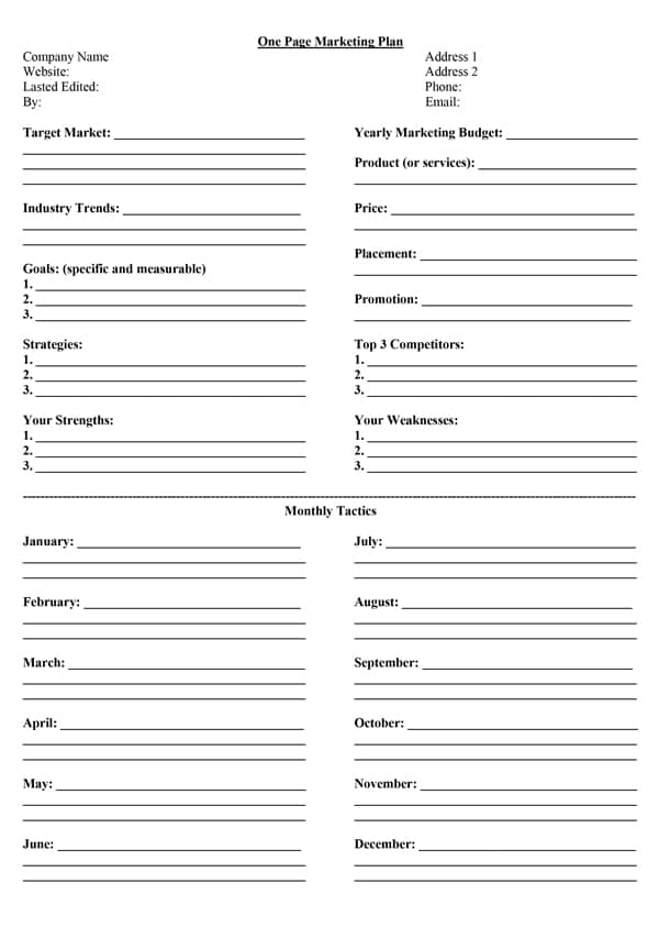 one page marketing plan from Cowlick Studios