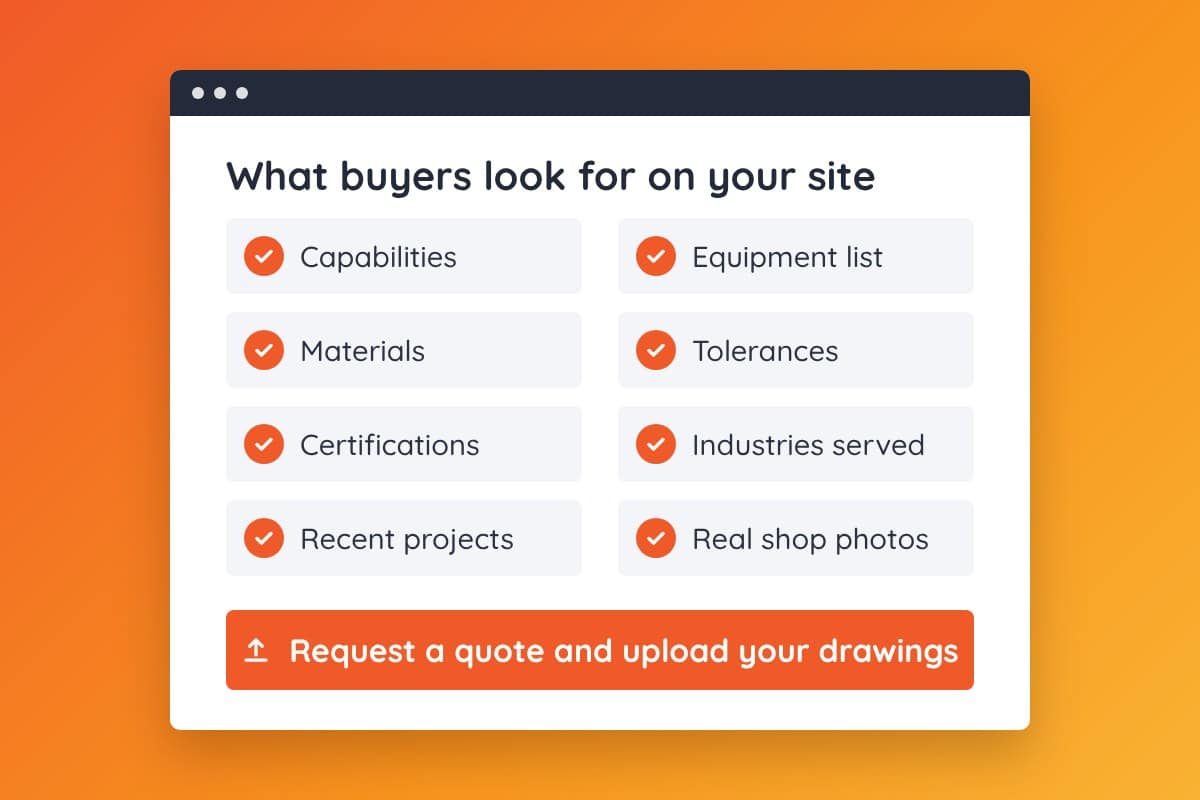 What buyers look for on a metalworking website: capabilities, equipment, materials, tolerances, certifications and a quote form